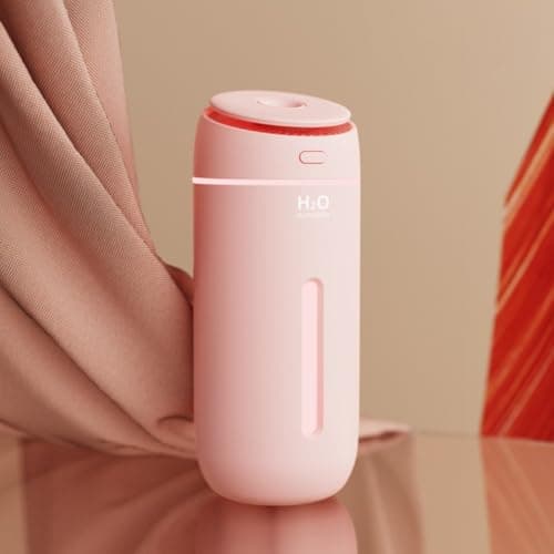 SundiooK Portable Air Purifier Humidifier with LED Night Light, Quiet USB Desktop Moisturizer for Car Home Office Bedroom, ABS Water Diffuser Pink