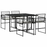 mtlskopl 5-Piece Garden Dining Set, Black PE Rattan Patio Furniture with Rectangular Table and 4 Foldable Chairs, Outdoor Space Saving Bistro Set for Backyard and Balcony