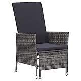 Kaorsrow Reclining Garden Chair, Outdoor Armchair with Adjustable Armrests, PE Rattan Patio Recliner for Backyard, Deck, and Lawn, Grey, Includes Comfortable Seat Cushion