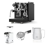 Diletta Bello+ Espresso Machine (Black) Bundle with Faustino 3.1 Grinder (Chrome), 58mm Bottomless Portafilter & 12oz Frothing Pitcher (Matte White)