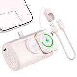 RORRY PalmGo Portable Charger, 10000mAh PD 22.5W Fast Charging Mini Power Bank with Built-in USB C Connector, 3-in-1 Battery Pack for iPhone 17/16/15 Pro/Max, Apple Watch Ultra/11/10/SE, iPad, Pink