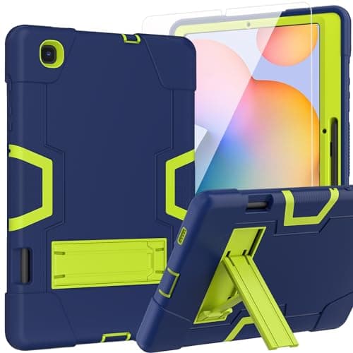 Doemoil Case for Galaxy Tab S6 Lite Case 2024/2020/2022,Heavy Duty Rugged Shockproof Case with Screen Protector for Samsung Tab S6 Lite 10.4 Inch Tablet SM-P610 (Navy Blue/Green/1pcs screen protector)