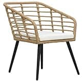 Rustic Patio Chairs 2 Pack with Cushions, Poly Rattan Outdoor Bistro Chairs Set with Steel Frame, Ergonomic Curved Backrest for Comfortable Seating