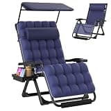 Suteck Zero Gravity Chair with Canopy,33In XXL Oversized Lounge Chair w/Removable Cushion&Headrest, Upgraded Lock and Footrest, Folding Reclining Patio Chairs Recliner for Indoor Outdoor