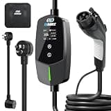EVDANCE Level 1 & 2 EV Charger, 16A 110-240V Portable Electric Car Charger with 25ft Cable, Adjustable Current, Delayed Start, LED Screen, Universal EV Charger Compatible with All J1772 EVs