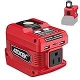 220W Azocek Power Inverter Compatible with Milwaukee 18V Battery, DC 18V to AC 110V Portable Power Station with 1 AC Outlet, 2 USB Ports & 1 Type-C Fast Charging, 400LM LED Work Light
