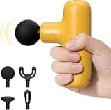 HEYCHY Super Mini Massage Gun Deep Tissue, Handheld Muscle Massager with 4 Heads, Percussion Travel Size Massager Gun FSA Eligible for Men Women Back Relief, Quiet for Home, Gym, Office, HSA, Yellow