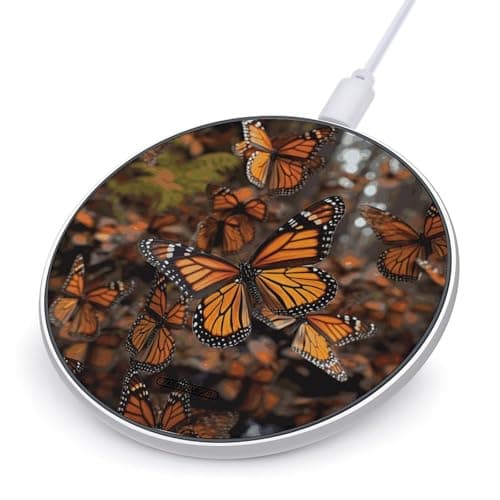 Monarch Butterflies Wireless Charger 10W Fast Charging Pad Anti-Slip Qi Certified Wireless Charging Pad Charging Station Portable Phone Charger for All Wireless Charging Smartphone