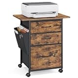 VASAGLE 3-Drawer File Cabinet, Mobile Printer Stand with Storage, Filing Cabinet for A4 Letter Size, Side Pockets, 23.6 x 15.7 x 26.8 Inch, Rustic Brown, Bellah Collection UOFC201KD01