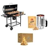 SUNLIFER Barrel Charcoal Grill Bundle with Steel Bucket & 200 Starters