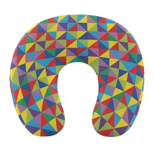 HEBVASS Luxurious Memory Foam U-Shape Pillow, Rainbow Diagonal Plaid U-Shaped, Neck & Head Support for Travel Airplane Office Sleep, Washable Cover Comfort