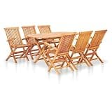 mtlskopl 7-Piece Folding Outdoor Dining Set, Solid Teak Wood Patio Table and Chairs, Rectangular Wooden Backyard Furniture for Garden Terrace, Natural Brown Finish, 6 Seats