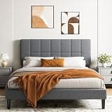 Marsail Queen Size Bed Frame, Sturdy and Durable with 12 Support Legs, 1300 lbs Capacity, Solid Wooden Upholstered Adjustable Headboard for 6"-12" Mattresses, Easy Assembly, Ideal Height, Dark Gray