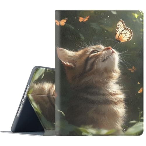 FGDRFGRW Case for Amazon Fire HD 10 Tablet (9th/7th/5th Generation,2019/2017/2015 Release),Adjustable Stand Auto Wake/Sleep Function Full Body Protection Cover - Cat Butterfly