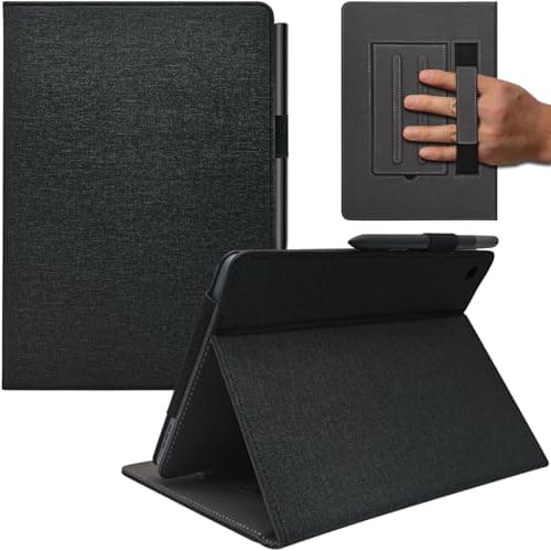 GOVTVA Hand Strap Case for 10.1" TCL TAB 10 Gen 4 (Model: 8483A) Tablet, PU Leather Bidirectional Multi-Angle Stand Cover with Auto Sleep & Wake/Elastic Pen Holder (TCL TAB 10 Gen 4, Black)