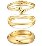 Chunky Gold Bangle Bracelets for Women, Dainty 14k Gold Plated Big Stackable Bangles Set, Trendy Cuff Bracelet Stack Non Tarnish Summer Beach Jewelry Valentines Gifts for Wife Mom