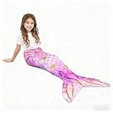Wearable Mermaid Tail Blanket for Girls and Teenagers, Soft Flannel, Pink and Purple Fish-Scale Pattern, All Seasons