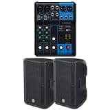 Yamaha DBR12 Pair of 12-Inch 1,000W Powered Loudspeakers Bundle with MG06 6-Channel Analog Mixer — 131 dB Full-Range Live Sound PA System for Mobile DJs, Weddings, Houses of Worship, and Bands