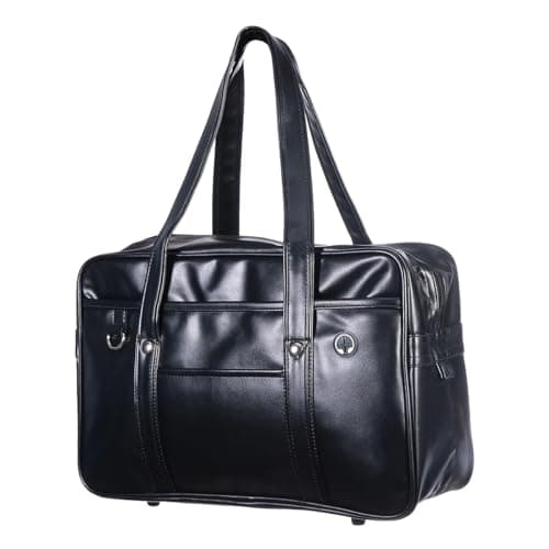 ABOOFAN Large Japanese School Bag, Waterproof PU Leather Shoulder Messenger Bag with Headphone Cable Hole and Heavy Duty Zippers