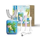 Well Before Kids U Shaped Electric Toothbrush with 5 Brush Heads, Ultrasonic, 5 Modes, IPX7 Waterproof Design (Dinosaur, Green, Ages 2-7)