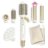 GLAMUP Dual Voltage 6 in 1 Hot Air Styler & Hair Dryer Brush, No Heat Damage, 110K RPM Speed Motor & Negative Ions for Frizz-Free Fast Drying, Curling, Volumizing & Diffusing, for Curly & Thick Hair