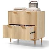 VINGLI 2 Drawer File Cabinet, Home Office Filing Organizer, for Letter Legal A4 Size File Folder Storage, Modern Style Fluted Design, Wood Lateral Filing Cabinet, Printer Stand, Archivador (Oak)