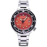 LURCAN Heimdallr Series Luxurious Men's Automatic Diver Dress Watch NH35A Movement 200m Waterproof Mechanical Wristwatch with Sapphire Crystal and C3 Super Luminous (Red, Stainless Steel)