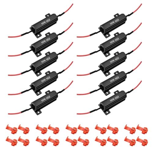 AUXLIGHT 10Pcs Quality 50W 6ohm Load Resistors - Fix LED Turn Signal Blinker/Error Code (Resistors get very hot during working) - Black