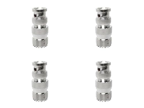 BJDZ BNC Male to UHF Female Adapter, 50 Ohm, Nickel Plated, Silver, 4 Pack, for RF Test Equipment, Antenna Systems