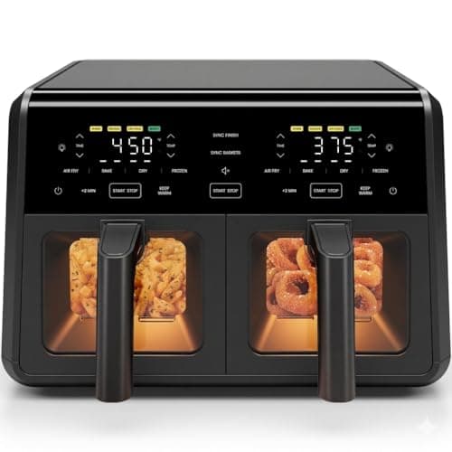 9-Quart TurboFry Dual Basket Easy-View Air Fryer, 450°F Max Temp - Black - 4 VERSATILE FUNCTIONS, 450°F MAX TEMPERATURE, SYNC TECHNOLOGY, EASY TO CLEAN