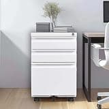 LYkotama 3 Drawer Mobile File Cabinet with Lock – Under Desk Metal Filing Cabinet for Home Office, Holds Letter & A4 Files, Fully Assembled Except Casters，White