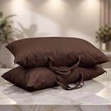 GliCraft 2 Pack 100% Cotton 20"x 36" Brown Canvas Travel Pillow Storage Bag with Handles for Home Travel Beddings Comforters Blankets Saree Linens Organizer Thick Soft Breathable Closet Bags