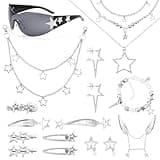 IHFAIO Y2k Accessories, 17 Pcs Y2K Set, Y2K Sunglasses, Star Necklace, Earrings, Pant Chain, Hair Clips, Bracelet, Y2K Accessories Women