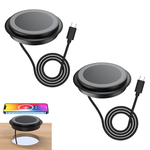 Embedded Desktop Magnetic Wireless Charger for iPhone 17/17 Pro/17 Pro Max/Air/16 15 14 13 12 Pro Max Plus mini, Invisible Desk Mount Charging Pad for Galaxy/Google, Hidden Charger Under Desk(Black)