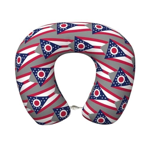 DRTGEDS Ohio State Flag Ergonomic Memory Foam Travel Neck Pillow,Upgrade Airplane Travel Pillow for All Sleep Positions
