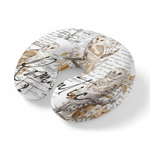 Travel Pillows U-Shaped Neck Pillow Abstract Owl Bird on Tree Branch Ergonomic Memory Foam Pillow Head Cushion,Farm Retro Letter Postmark Soft Portable Neck Pillows for Office Airplane Car Train