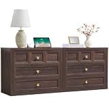 NOWABAY Nightstand Set of 2 W/Charging Station, 30.7" W King Size Bedside Table with 3 Drawers, Accent End Table W/Large Storage, Modern Wood Side Table for Bedroom,Office, Brown