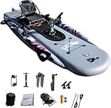 Inflatable Kayak Set Includes 90 inch Kayak Paddles High Output Pump Aluminum seat Pedal System - Super Tough Mesh PVC and Wire Drawing Filling - 1 Person - 418lb Weight Capacity
