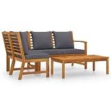 WDSAYREH 4 Piece Patio Lounge Set with Cushion, Solid Acacia Wood Outdoor Sofa Set with Coffee Table, Modular Wooden Lounge for Garden Balcony
