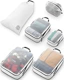 Large Packing Cube Set with See Through Mesh- Compression Packing Cubes Travel Organizers by TRIPPED Travel Gear (White)