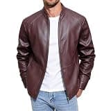 Jianekolaa Men’s Stand Collar Leather Motorcycle Jackets Faux Leather Coats
