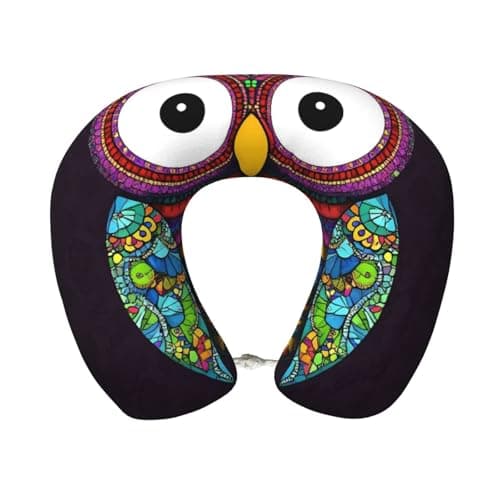 Hekroxu Boho Owl Print Travel Pillow Pure Memory Foam Neck Pillow Airplane for Traveling,Car, Train,Napping,Traveling,Washable Cover