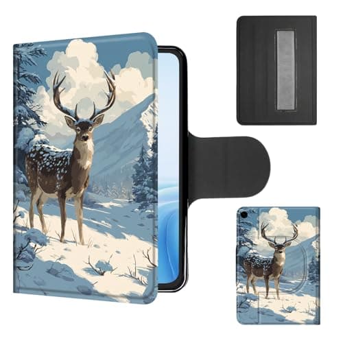 Cdkfxjy Case for Galaxy Tab A11 Plus/A9 Plus 10.9 Inch, 360°Rotating Stand with Secure Hand Strap, Protective Cover with Auto Sleep/Wake, Lightweight Shockproof Shell, Elk in Snow