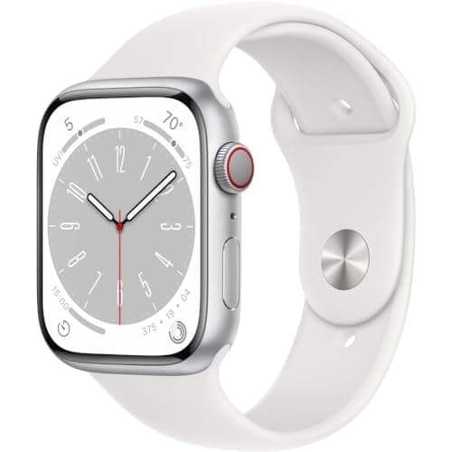 Apple Watch Series 8 [GPS + Cellular + 45mm] Silver Aluminum Case with White Sport Band, S/M (Renewed)