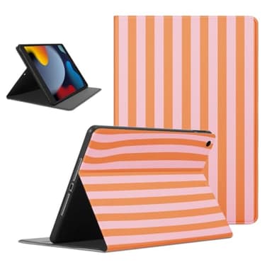 Mrtponk Cute Orange Pink Striped Tablet Case for iPad Pro 11 2021/2020/2018 11", Geometric Vertical Line Stripes Pattern Cover Slim Lightweight Trifold Stand with Soft TPU Back Cover for Girl Boy