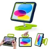 Kids Case for iPad (A16) 11th/10th Gen 10.9'' 2025/2022,Adjustable Portrait/Landscape Stand/Drop Proof with Handle,Child Friendly Case for iPad Air 11 (M3/M2) 2025/2024 (Bluegreen)