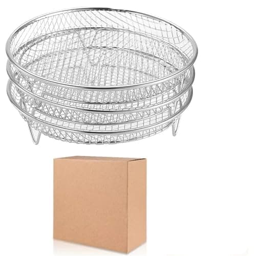 3Layers Air Fryer Rack Stainless Steel Stackable Grill Food Dehydrator Basket Air Fryer Accessory Cook Several Food In One Time(Circular-6foot)
