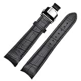 KASSYEU Curved end Men watchband Straps for BL9002-37 05A BT0001-12E 01A Brand Watch Genuine Leather with Butterfly Buckle 20 21 22mm (Blackxblack Clasp,20mm)