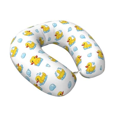 PPIKTC Comfort Memory Foam Neck Pillow Cute Funny Cartoon Yellow Rubber Ducks Bubbles, U-Shaped Design for Travel Support on Long Flights and Road Trips