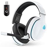 AOC 2.4GHz Wireless Gaming Headset for PS5, PS4 Fortnite & Call of Duty/FPS Gamers, PC, Switch, Bluetooth 6.0 Gaming Headphones with Noise Canceling Mic, 7.1 Virtual Surround, 45Hr Battery -White